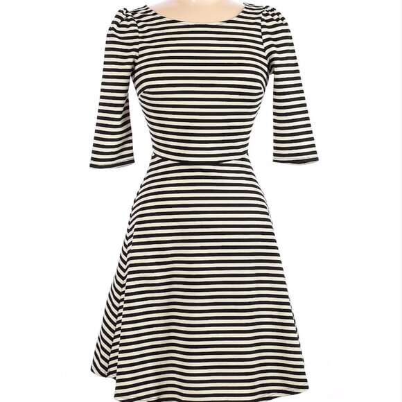 Kathy Fit & Flare Striped Dress Black/White - Picture 1 of 5